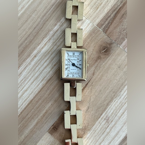 Pierre Nicol Ladies Watch Vintage Gold Geometric Bracelet White Rectangular Dial - Picture 4 of 9
